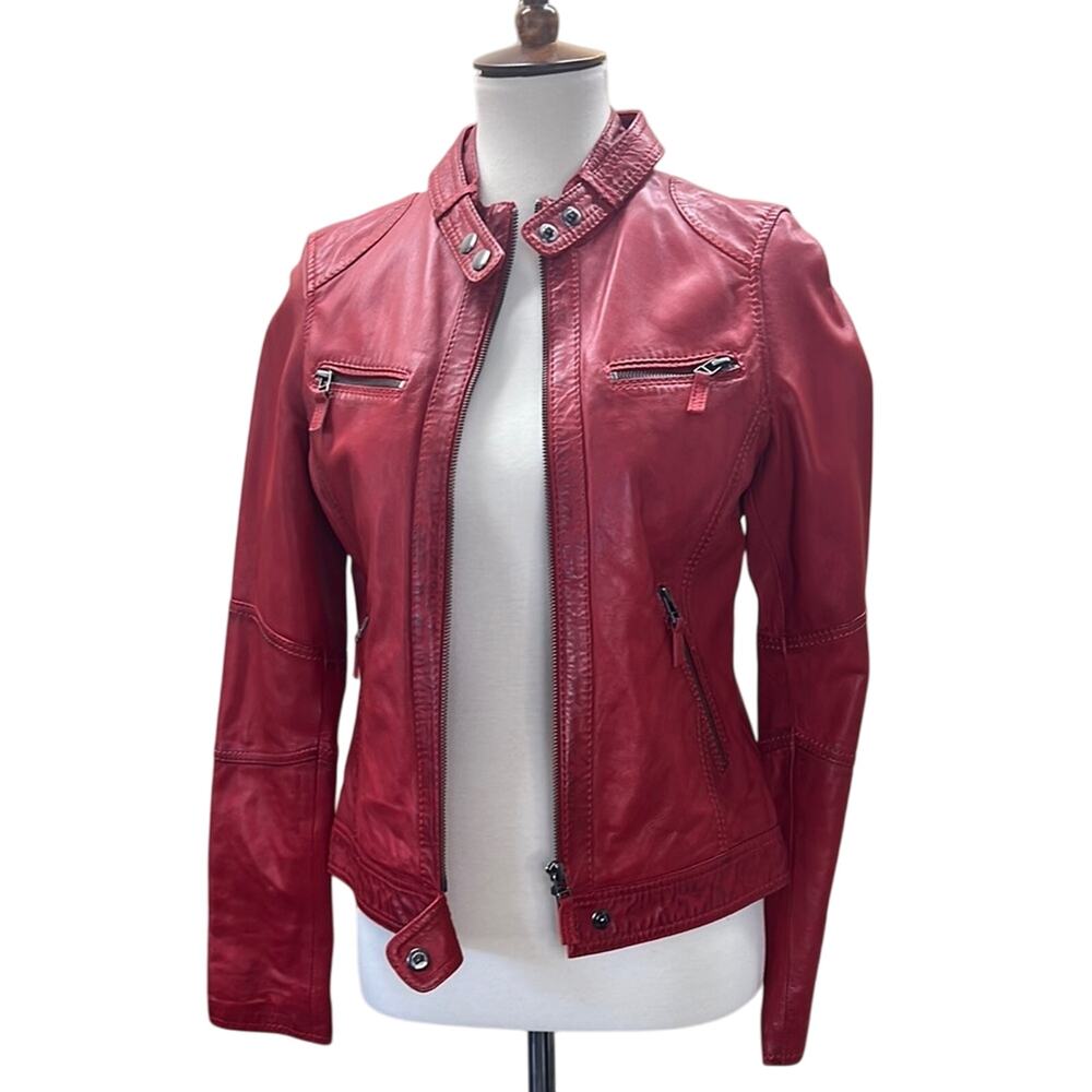Edgy Red Leather Women's Jacket